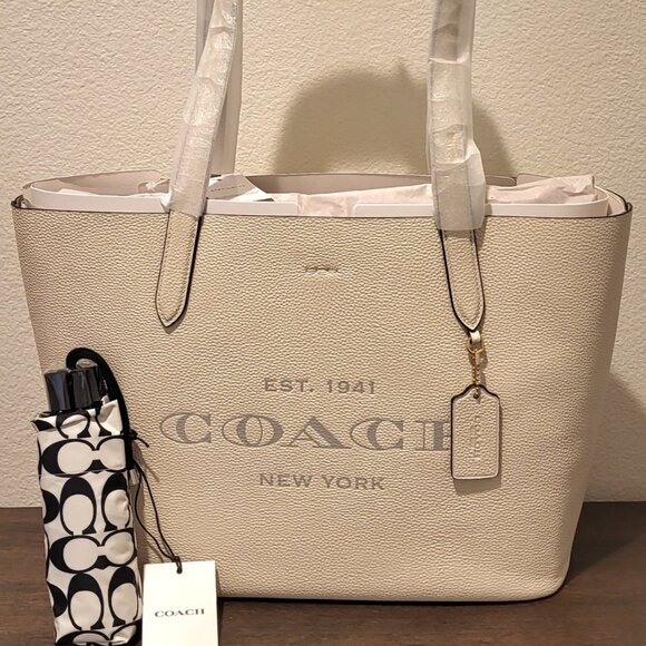 COACH Handbag Cameron Leather Purse Tote and Umbrella Signature Mini Chalk NWT